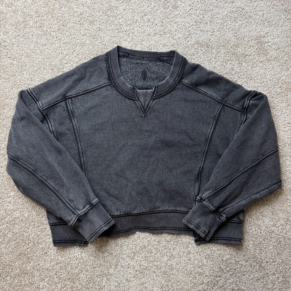 Free People Movement Sweatshirt Womens XL Gray Cropped Fleece Pullover Top